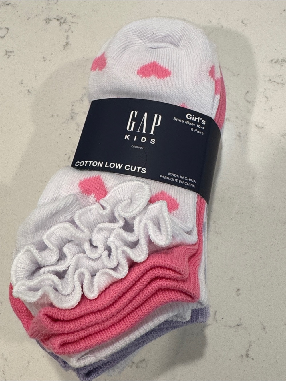 GAP Kids White & Pink Cotton Low Cut Sock Set - 8 Pack